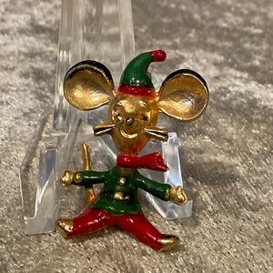 Vintage BJ Beatrix Signed Christmas Mouse Elf Pin